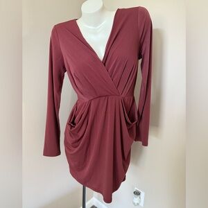 NEW BCBGeneration Women Knit Dress Sz Small Long Sleeve Draped Mahogany NWT